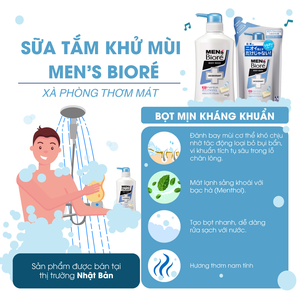 Sữa Tắm Khử Mùi Men's Bioré - Xà Phòng Thơm Mát (Chai) 440ml