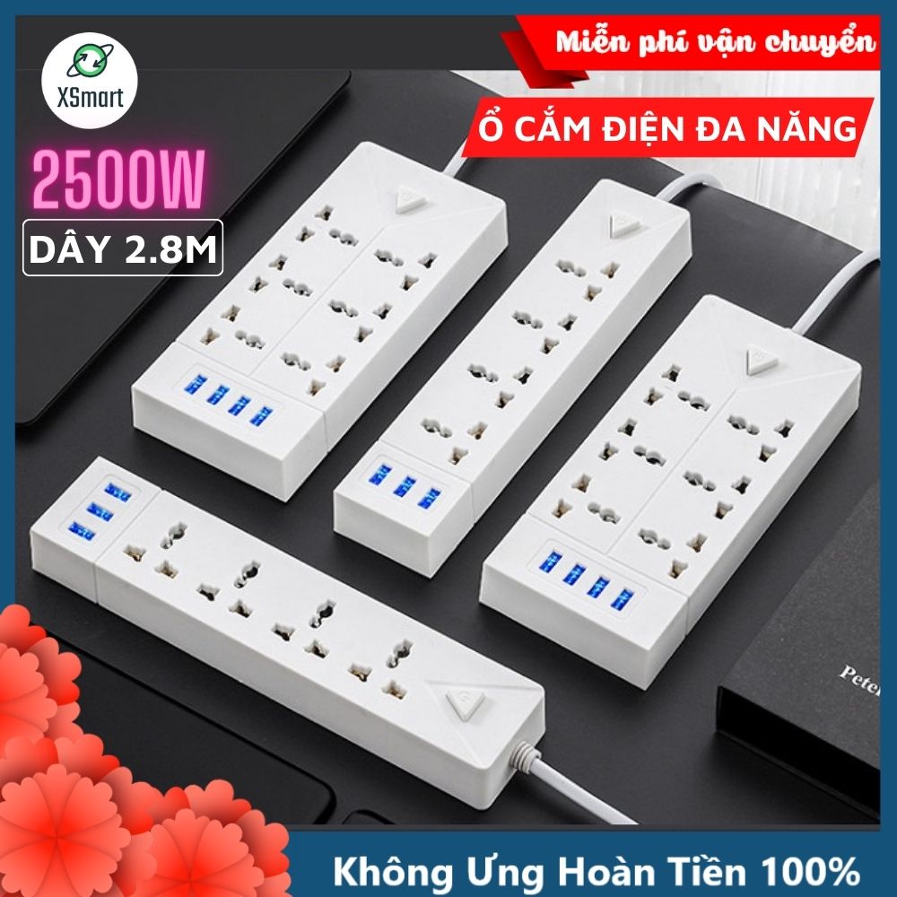 Ổ Cắm Điện Đa Năng Chịu Tải 2500w Cắm Mọi Thiết Bị Tích Hợp Cổng USB 5V Tiện Lợi Dây Dài 2,8 Mét Chống Cháy Nổ Cực An Toàn -Hàng Chính Hãng