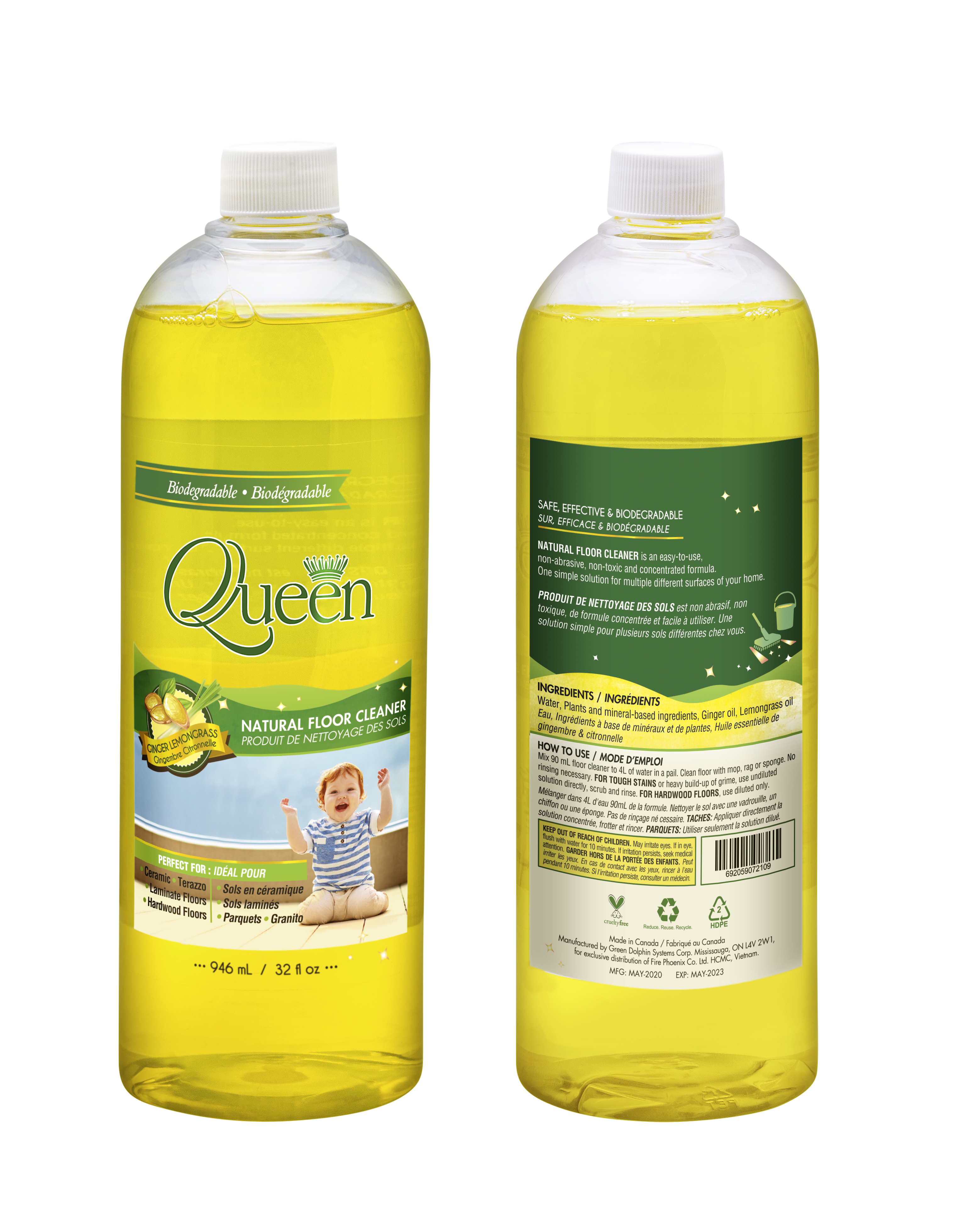 Nước Lau Sàn Tự Nhiên Hương Gừng Sả Queen (946ml)