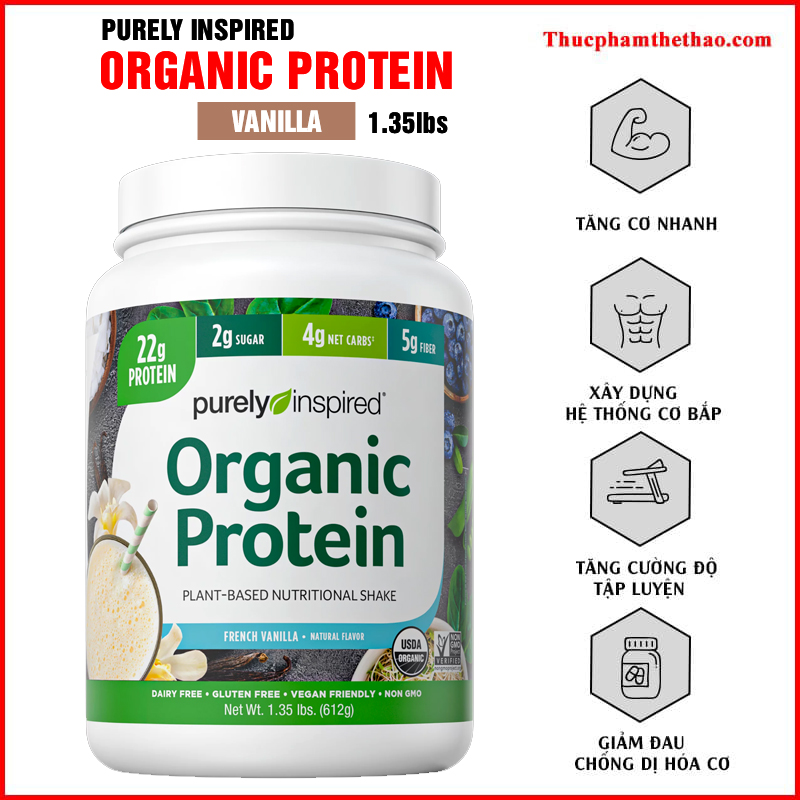 Sữa Bột Protein Hữu Cơ Thực Vật Organic Protein Phục Hồi Cơ Bắp - Nhiều Hương Vị - Hàng Chính Hãng USA