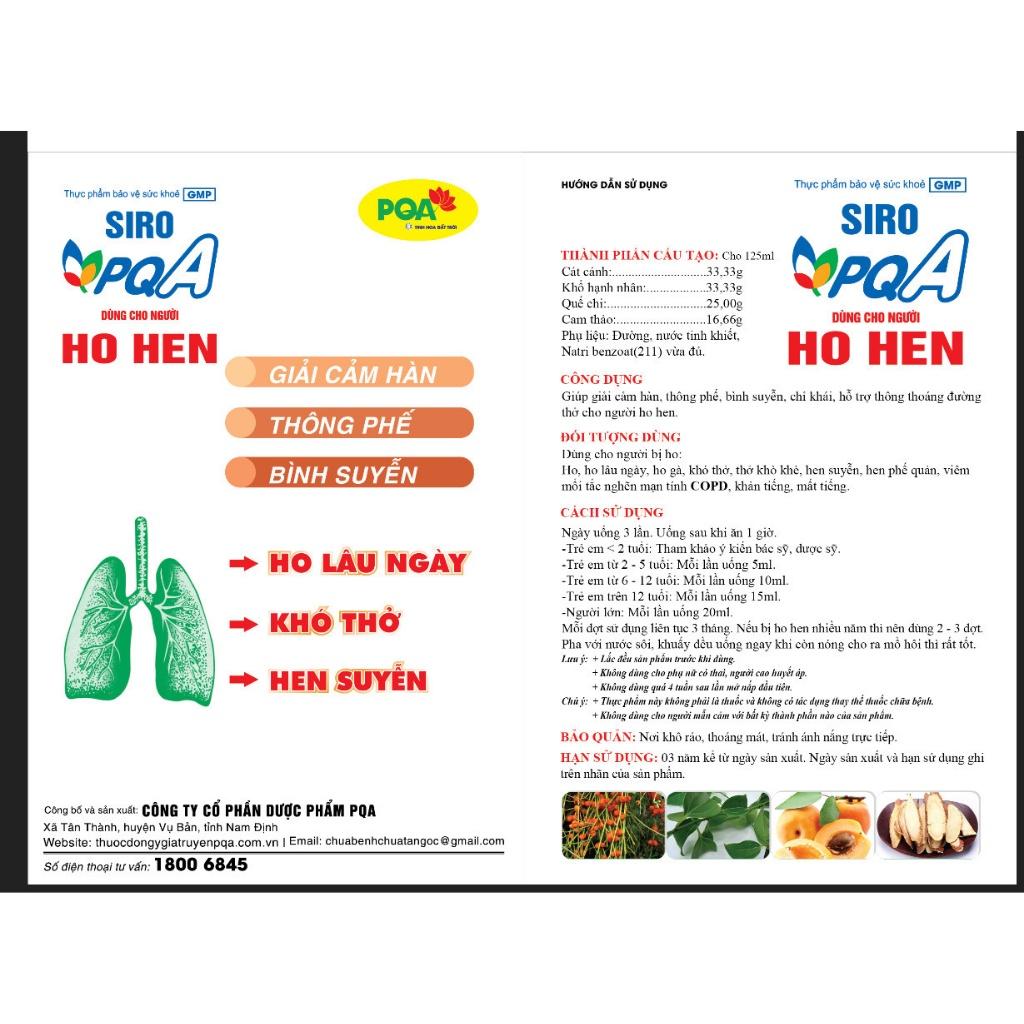 Siro Ho Hen PQA Hỗ Trợ Thông Thoáng Đường Thở Cho Người Hen Suyễn Hộp 125ml