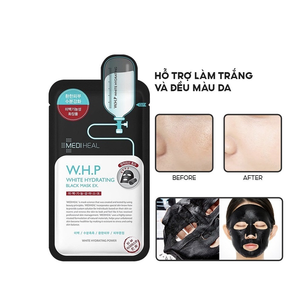 Combo 10 Mặt nạ Than hoạt tính Dưỡng Trắng Da Mediheal W.H.P White Hydrating Charcoal-Mineral Mask 25ml x10