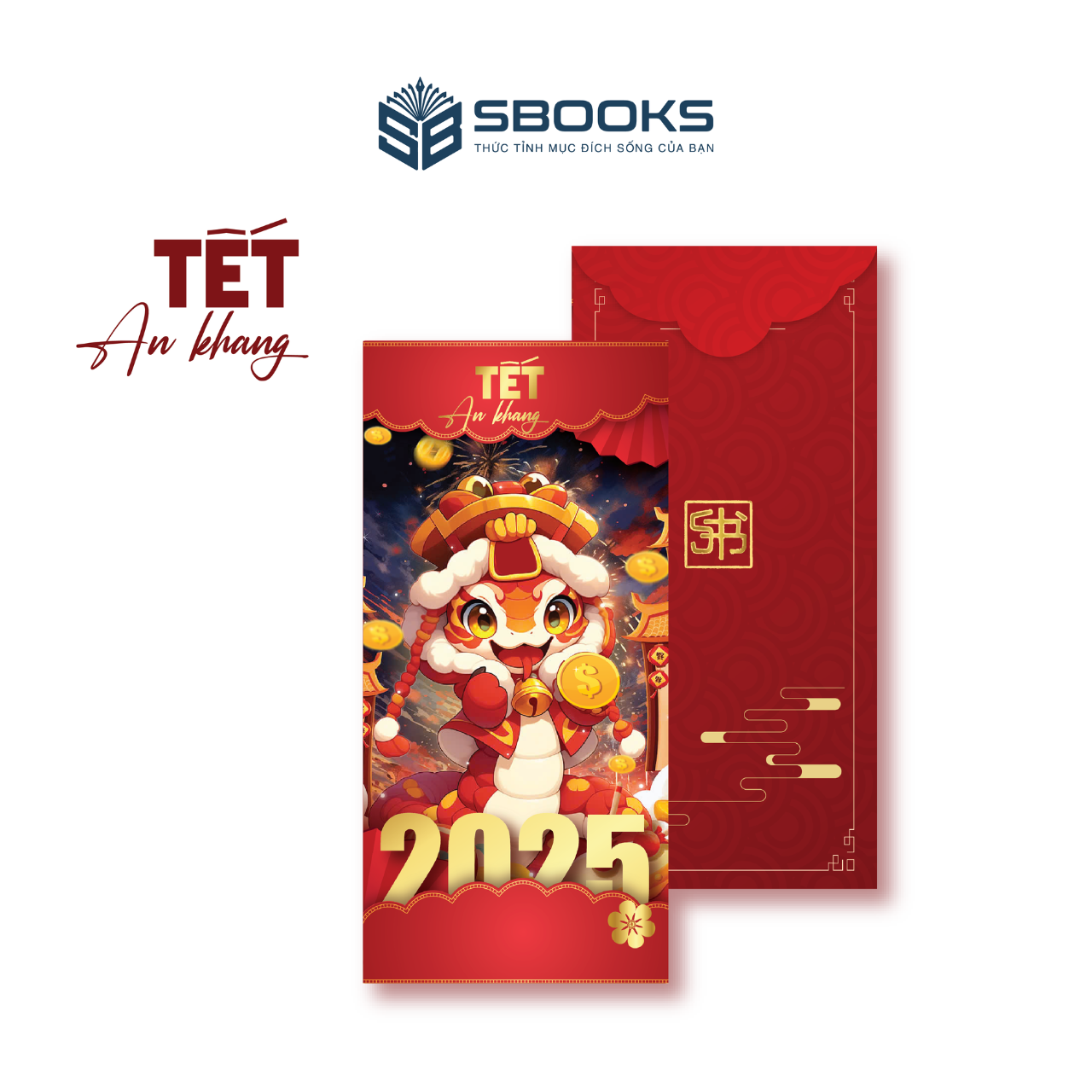 Combo 5 Cái Bao Lì Xì Thiết Kế Họa Tiết Hình Rắn 2025 Giấy Cứng C150 Siêu Dày Dặn - SBOOKS