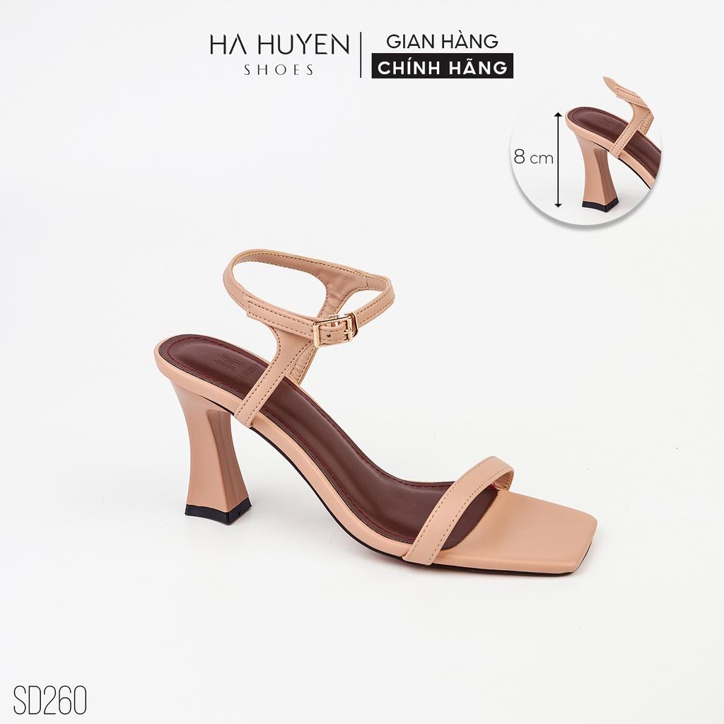 Sandal cao gót nữ Hà Huyền Shoes quai da mảnh gót vuông 8 phân - SD260