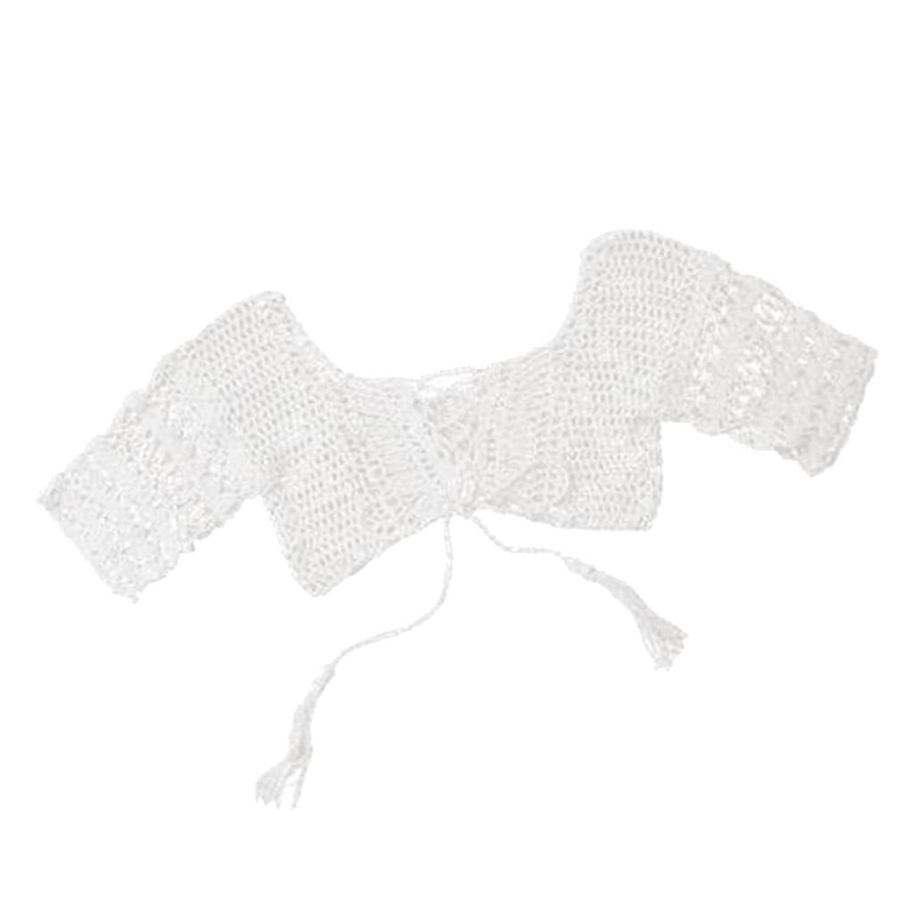 White Crochet Bikini Top Middle Sleeves Crop Tops Boho Beachwear Swimsuit L