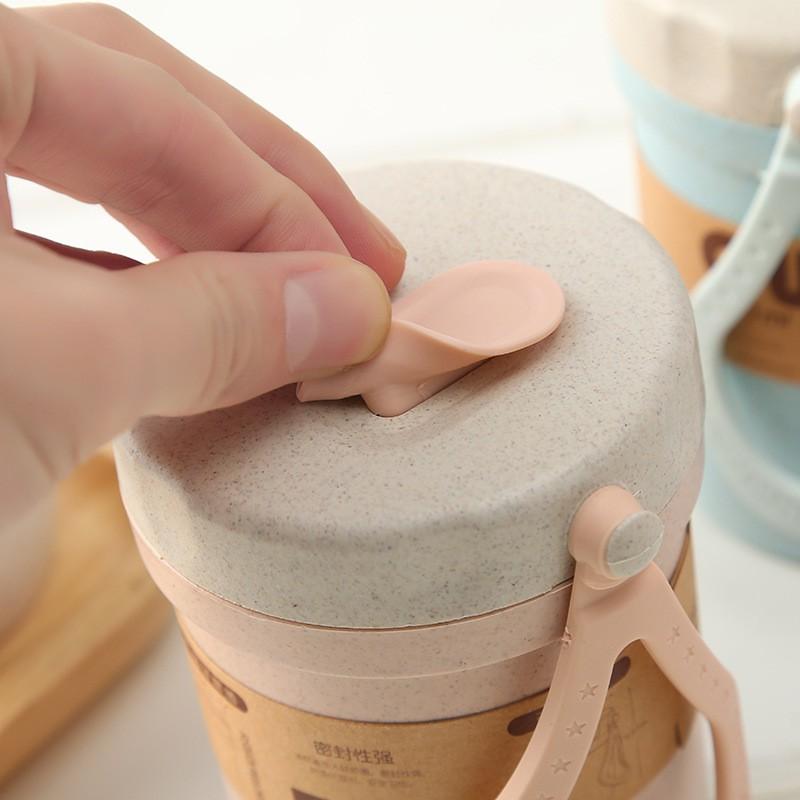 Cốc Lúa Mạch Giữ Nhiệt Đựng Canh, Súp, Cháo Kèm Muỗng Có Quai Xách Tiện Lợi