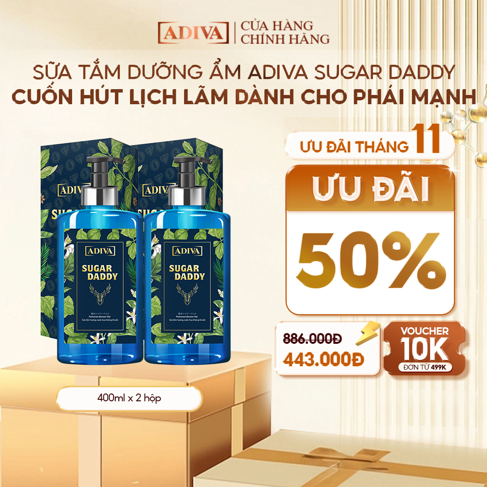 Combo 2 Chai Sữa Tắm Dưỡng Ẩm Hương Nước Hoa Kháng Khuẩn Cho Nam ADIVA Sugar Daaddy (400ml/Chai)