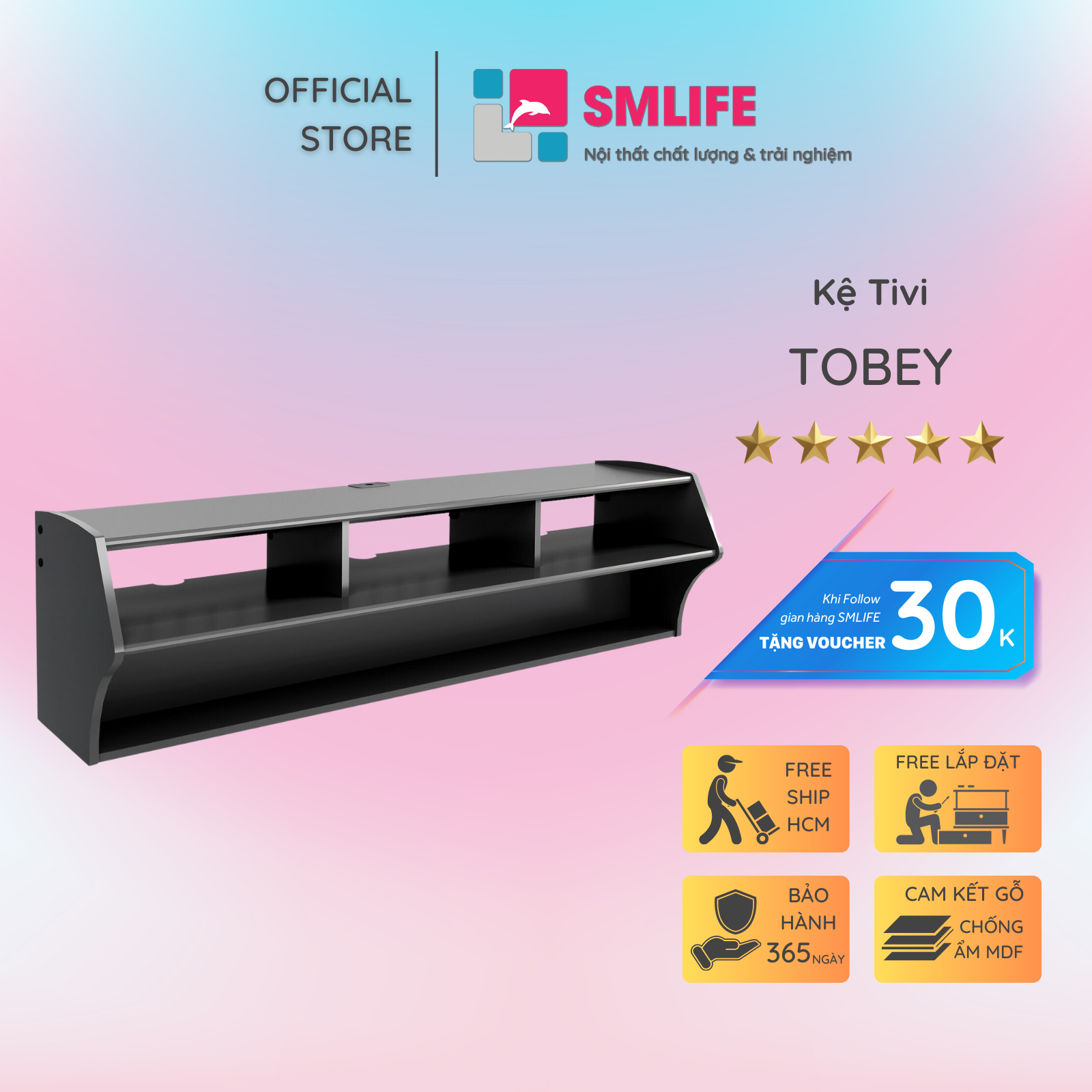 Kệ Tivi gỗ hiện đại SMLIFE Tobey  | Gỗ MDF dày 17mm chống ẩm | D150xR40xC45cm