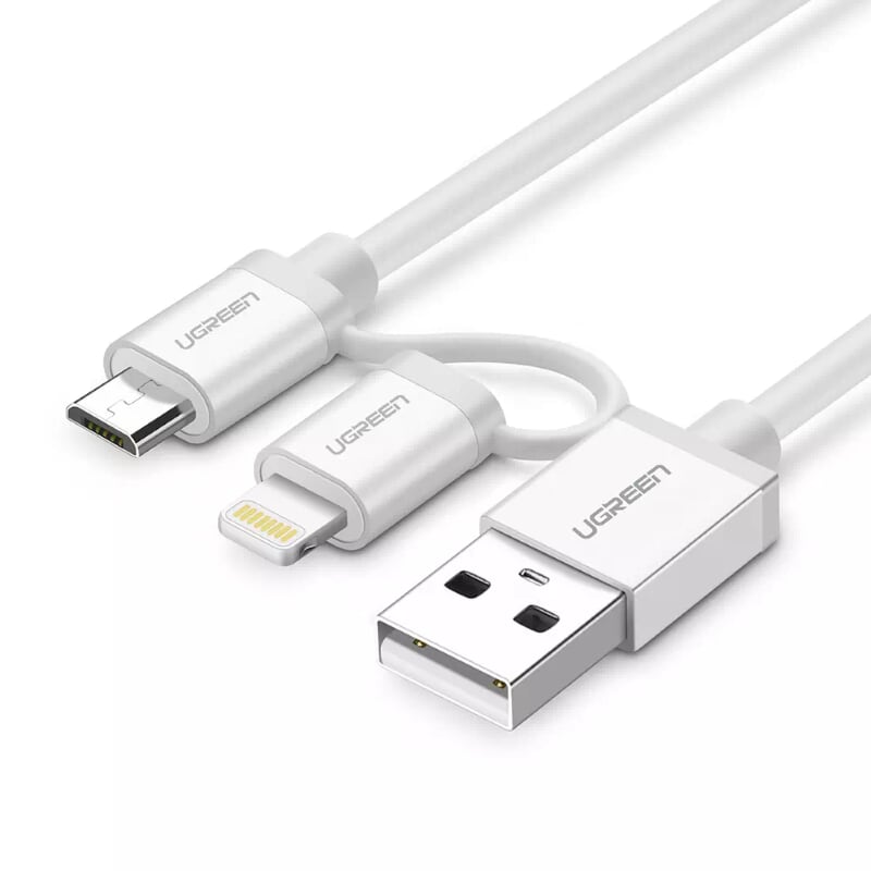 UGREEN 1.5M Cáp Micro USB ra USB + Lightning Adapter vỏ bằng nhôm US165-30670 - Hàng Chính Hãng