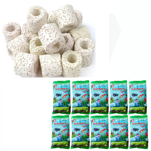 Combo Sứ Lọc bể cá + 10 gói thức ăn ShangHai cho cá kiểng, cá koi, chép koi ...loại 100gr/gói