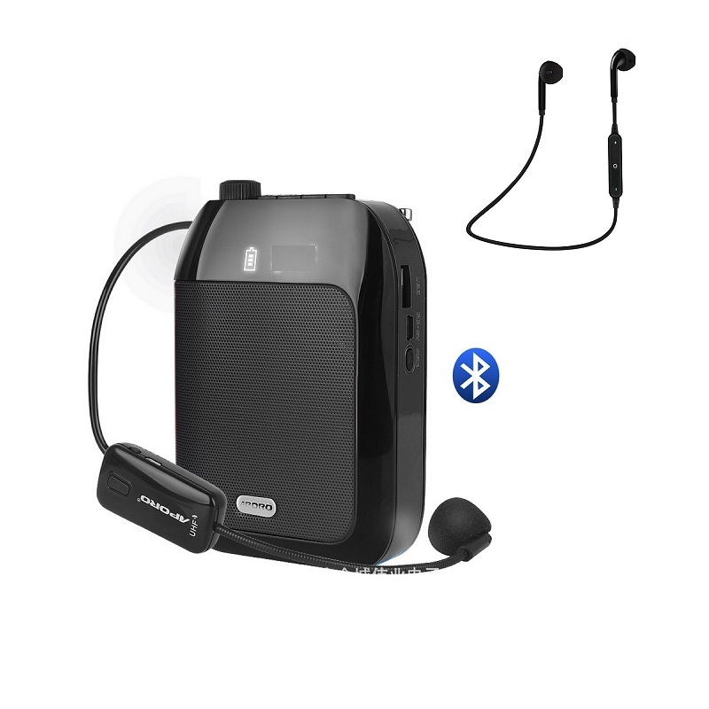 Máy trợ giảng không dây Aporo T20, Có Bluetooth, Kháng nước, Kèm theo: 1 Micro ko dây cài tai + 1 Micro có dây cài tai + 1 Micro có dây cài ve áo + 1 Tai nghe Bluetooth Siêu Bass Có Mic Đàm Thoại Thích Hợp các cuộc họp, hội nghị và học trực tuyến trên Zoo