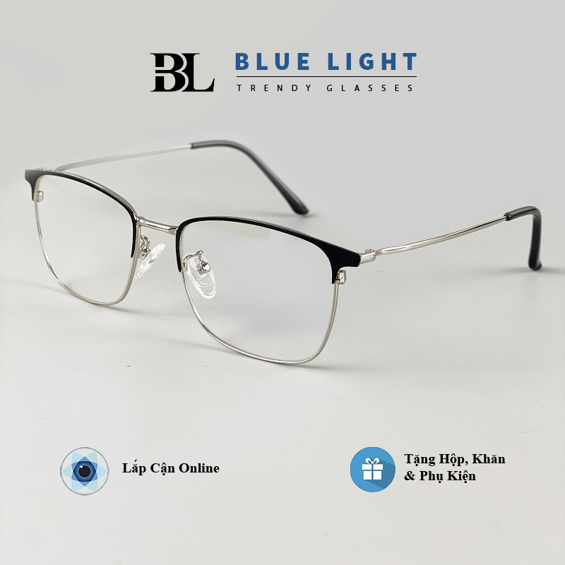 Gọng Kính Cận, Kính Giả Cận Chống UV Dáng Vuông Kim Loại Thanh Mảnh - BLUE LIGHT