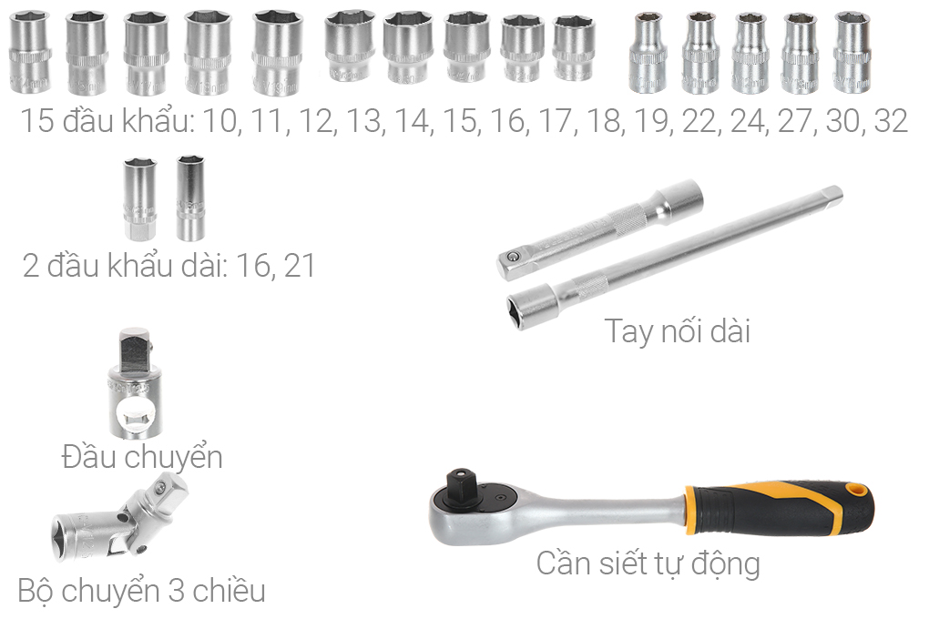 Bộ tuýp 1/2 inch Tolsen 15139 (22 món)- Hàng chính hãng