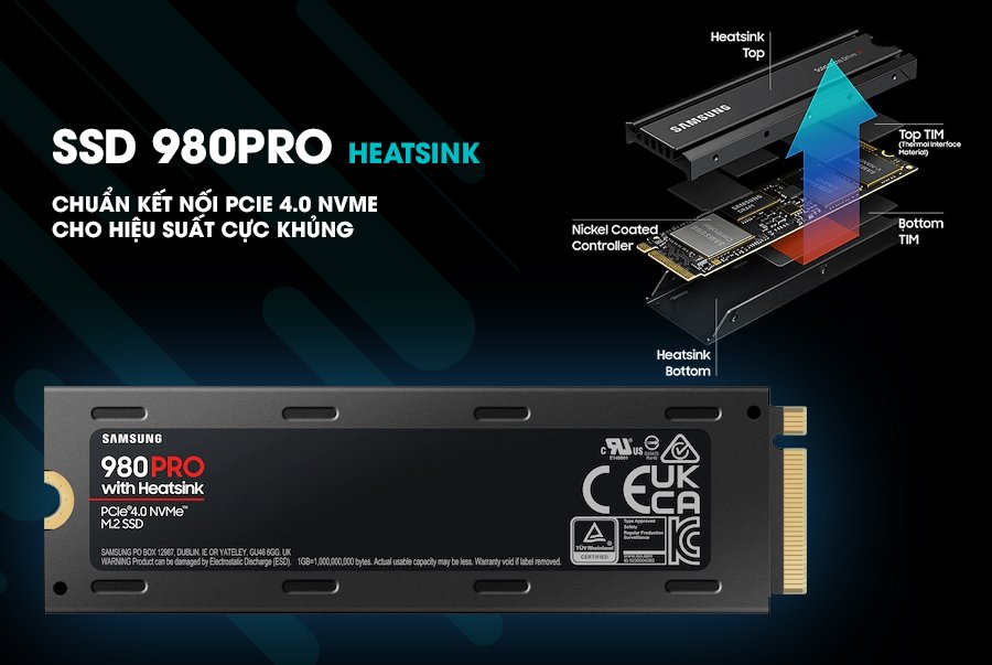 Ổ cứng gắn trong SSD Samsung 980PRO Heatsink 1TB | 2TB PCIe 4.0 x4 NVMe1.3c M2 2280 V-NAND - Hàng chính hãng