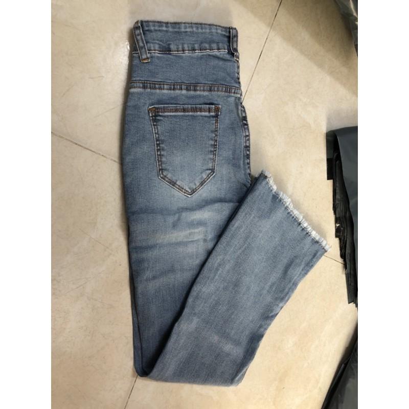 Quần jeans 9 tấc nữ ống loe rách