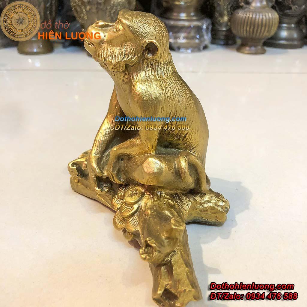 Tượng Linh Vật Khỉ Ngồi Cành Cây Bằng Đồng Cao 15cm