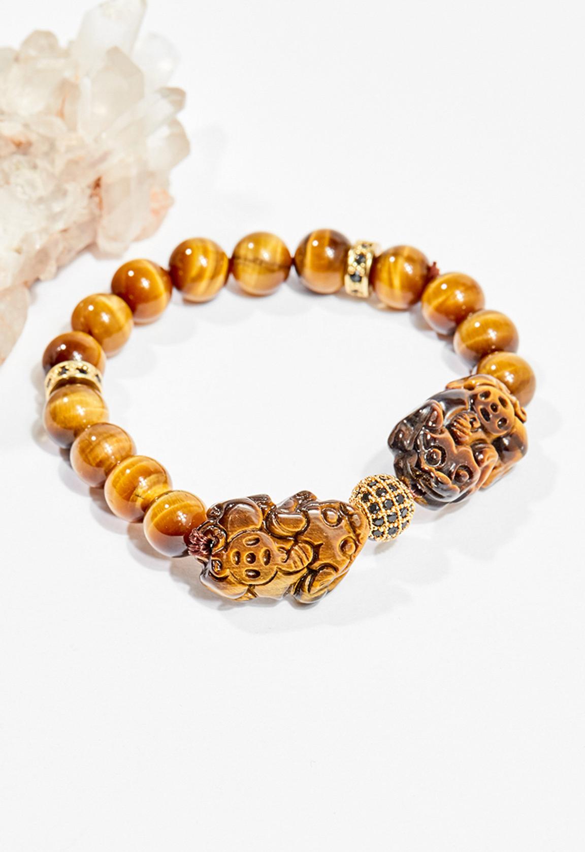 Vòng tay phong thủy nữ đá mắt hổ vàng nâu charm tỳ hưu 8mm mệnh thổ , kim - Ngọc Quý Gemstones