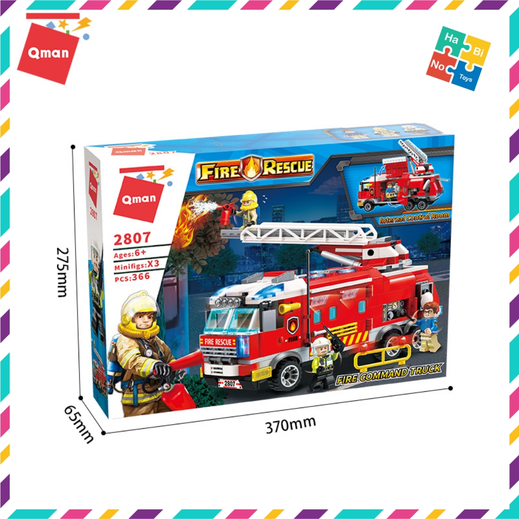 Đồ Chơi Xếp Hình Thông Minh Qman 2807 Ô Tô Cứu Hỏa 366 Mảnh Ghép Cho Trẻ Từ 6 Tuổi
