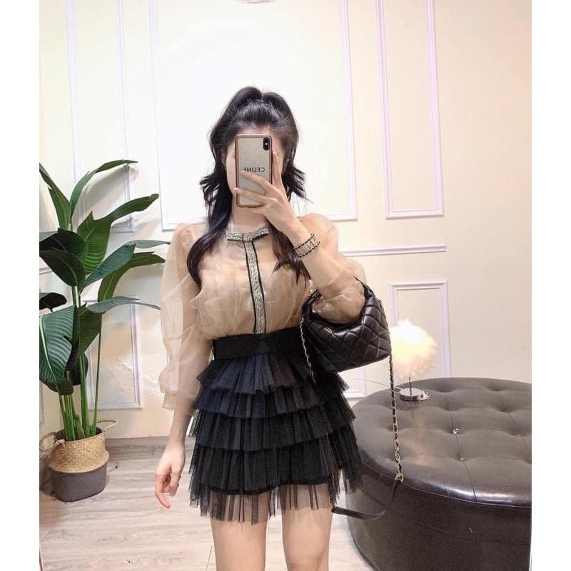 Chân váy lưới tầng hàng QCcó ảnh video sản phẩm
