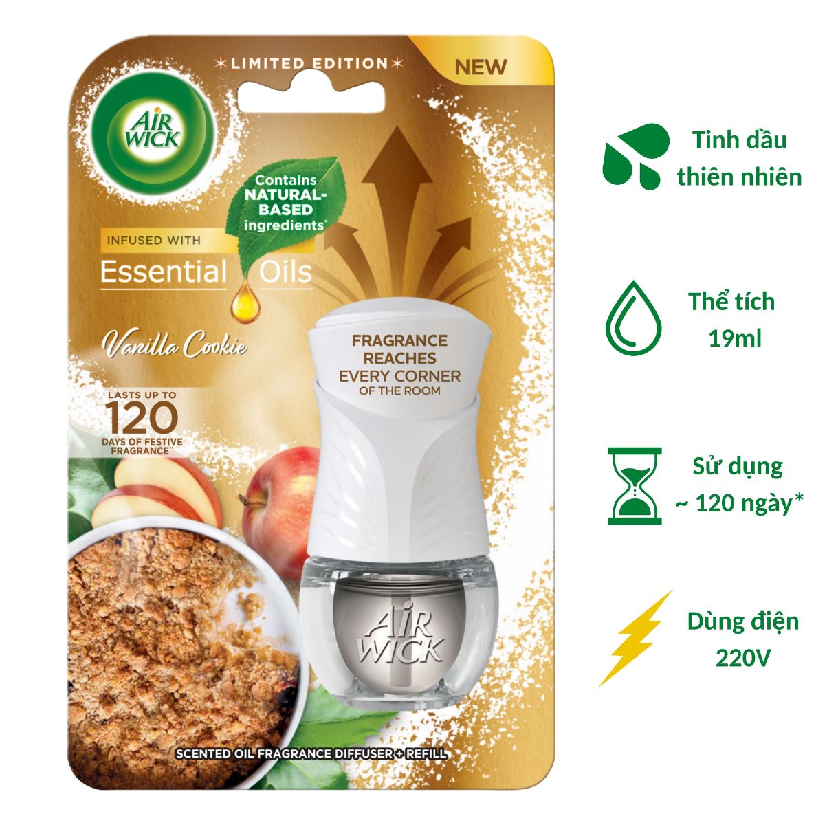 Bộ Tinh Dầu Cắm Điện Air Wick AWK2830 Vanilla Cookie 19ml , sử dụng điện 220V