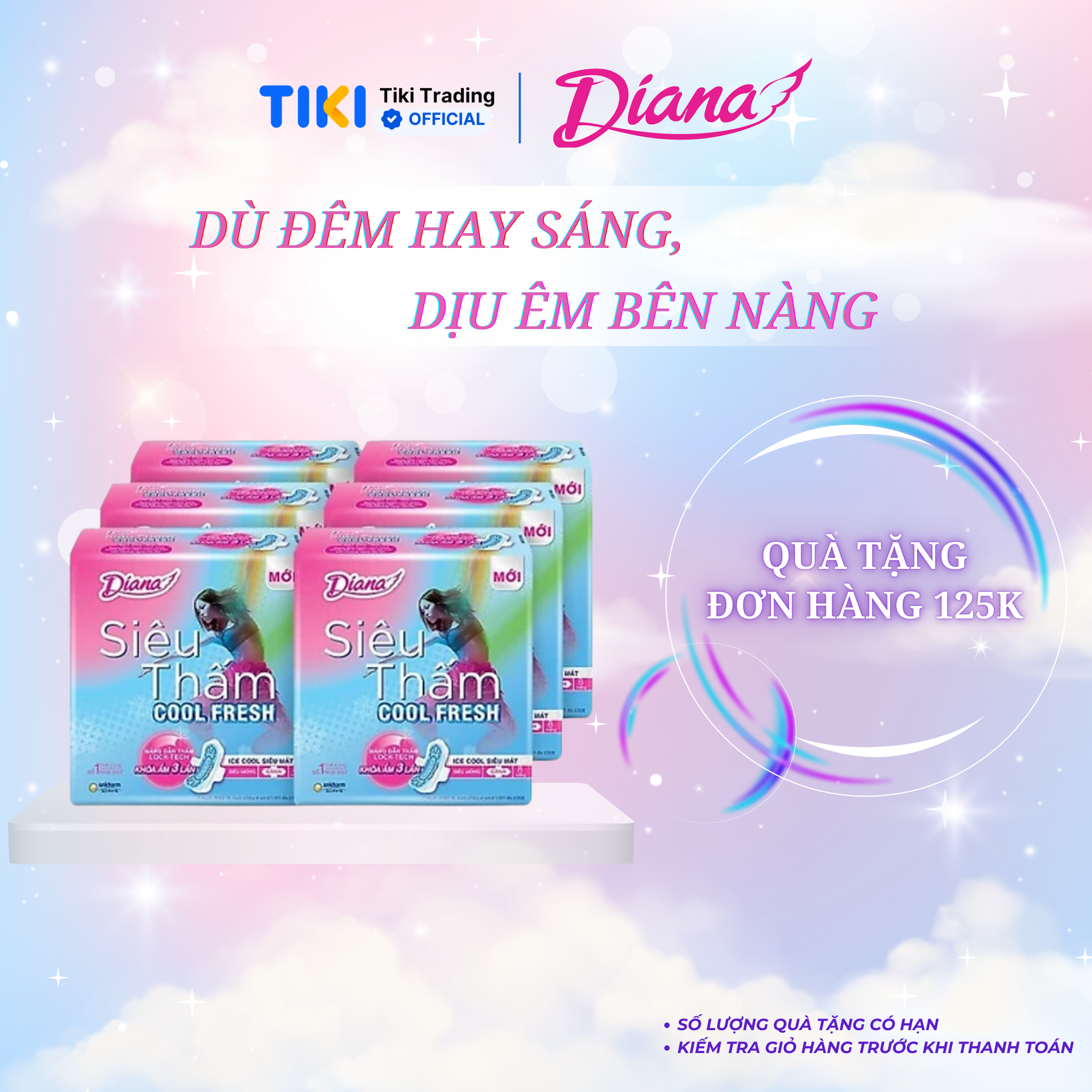Combo 6 Băng Vệ Sinh Diana Siêu Thấm Cool Fresh Siêu Mỏng Cánh Gói 8 Miếng