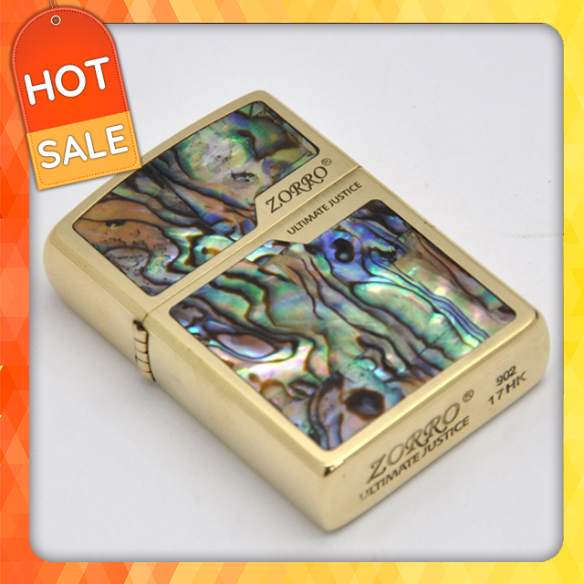 Vỏ Hột Quẹt Bật Lửa Xăng Đá Zorro Z91569 Họa Tiết Khảm Trai - Dùng Xăng Bấc Đá Cao Cấp