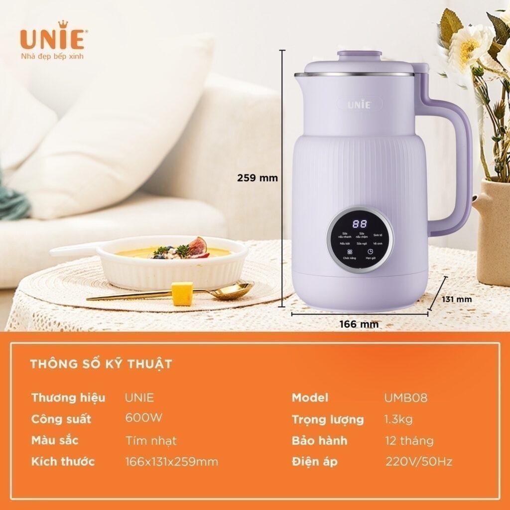 Máy làm sữa hạt Unie chính hãng UMB08, UMB08 PRO công suất 600W, máy sữa hạt dung tích 600ml, 5 chức năng xay nấu tiện lợi, xay nhuyễn mịn mọi thực phẩm, vệ sinh dễ dàng, chất liệu an toàn sức khỏe