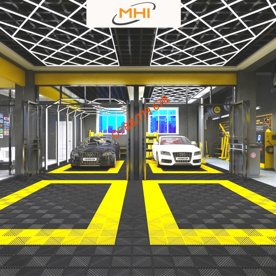 [COMBO 11] Vỉ nhựa lót sàn gara ô tô MHI - Cao 2.5 cm / trung tâm chăm sóc xe ô tô, khu vực rửa xe ô tô