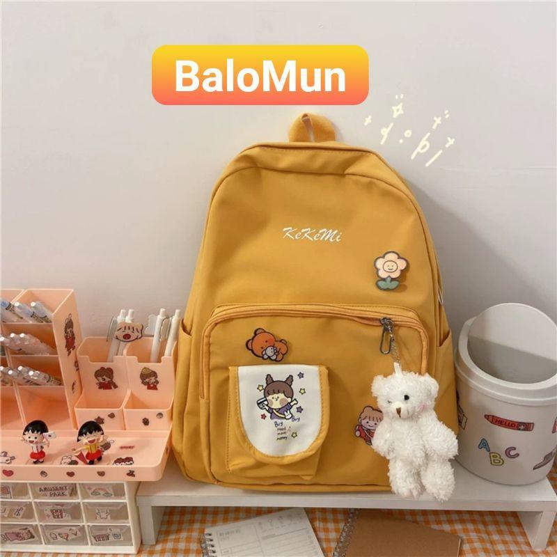 Balo sticker + móc gấu thời trang nữ chống thấm nước Balo ulzzang Ulzzang