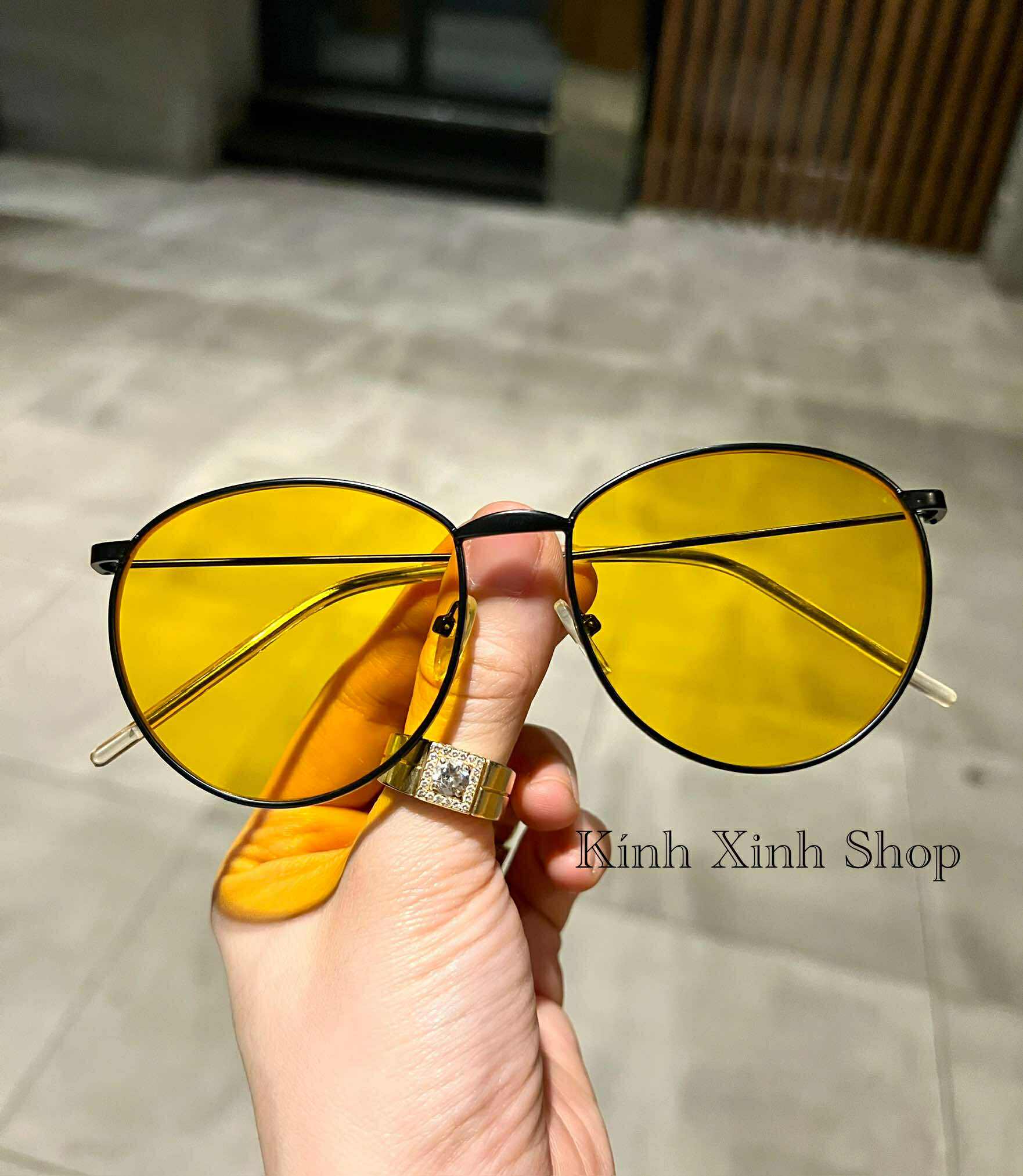 Kính râm unisex nam nữ Mắt tròn vàng sành điệu