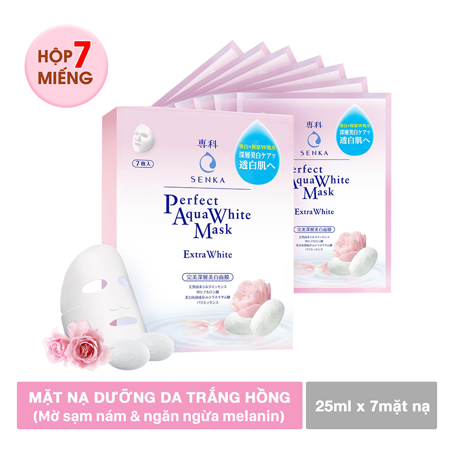 Hộp 7 Mặt Nạ Dưỡng Trắng Da Senka Perfect Aqua White Mask Extra White (25ml / Miếng) - 14994