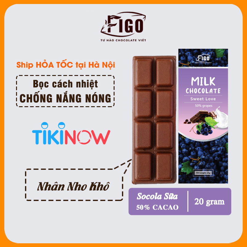 [ƯU ĐÃI] 30 Hộp Socola sữa MIX đủ 7 vị FIGO Chocolate 50% Cacao Hạnh nhân Hạt điều Dừa,.. Thanh 20gr