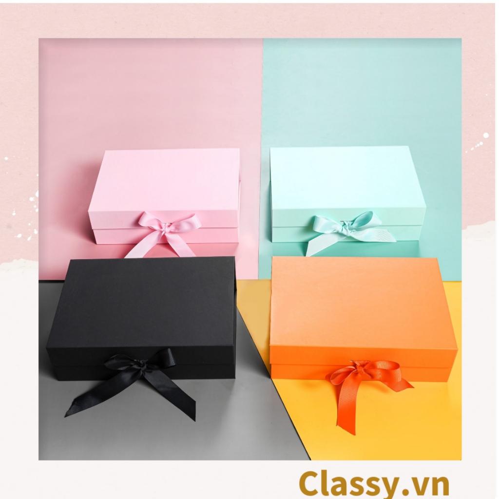 Hộp quà Classy tặng giấy cứng trơn màu, giấy cứng cực sang, Quà tặng Sinh Nhật kèm ruy băng Q769