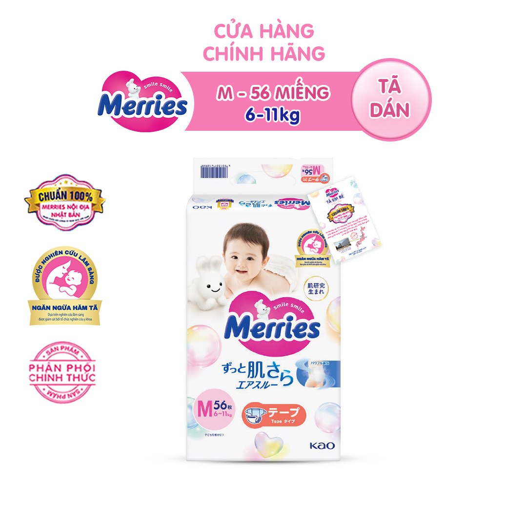 Tã/bỉm dán Merries size M - 56 miếng (dành cho bé từ 6 - 11kg)