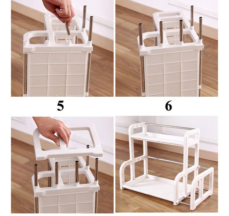 Kệ Đựng Gia Vị Nhà Bếp Bằng Nhựa 2 Tầng Nhỏ Gọn - Tiện Dụng Hình Chữ H Kèm Giá Để Thớt - Hàng Loại 1