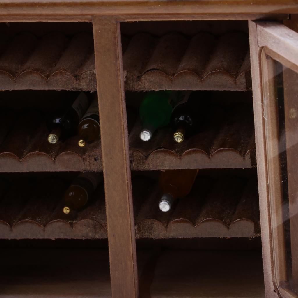 Vintage 1/12 Miniature Wooden Wine Cabinet & Wine Rack & Cup Dollhouse Model