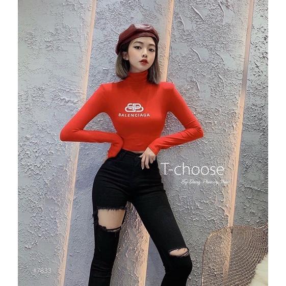Áo thun croptop tay dài cổ lọ in chữ đa dạng mẫu mã màu sắc kích cỡ