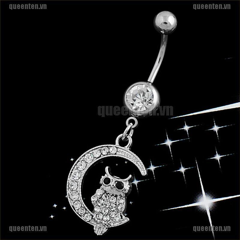 Elegant White Moon Owl Pendant Navel Piercing Women Belly Button Ring Piercing Jewelry QUVN