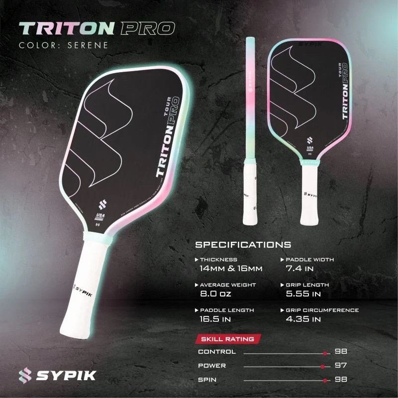 ￼Vợt Pickleball Sypik Triton Pro Sport Thể Thao Thể Dục Tennis Bóng - Màu Xanh Biển và Hồng Phấn - Cacbon, Cán Vợt, Banh