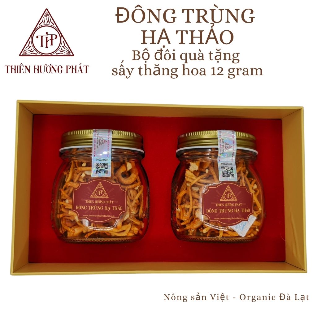 Đông Trùng Hạ Thảo Sấy Thăng Hoa (2 hũ 12 gram) - Thiên Hương Phát Đà Lạt - Bộ đôi Quà tặng Cao Cấp