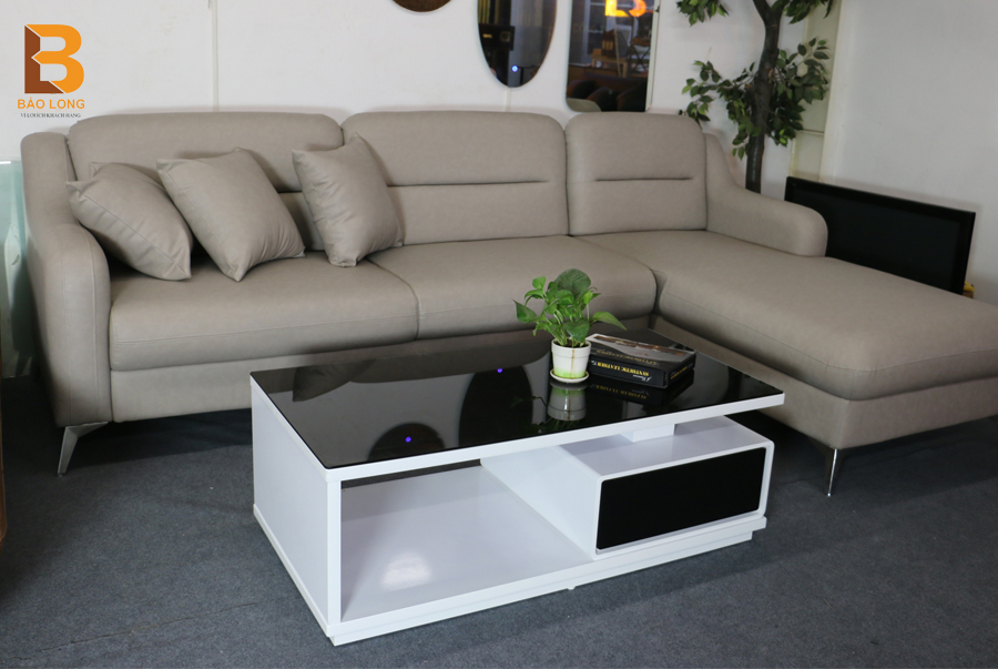 Bàn trà, bàn sofa gỗ với mặt kính cường lực thiết kế 2 tầng tiện nghi