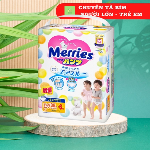 BỈM/ TÃ QUẦN MERRIES CỘNG MIẾNG SIZE XL38+6 MIẾNG