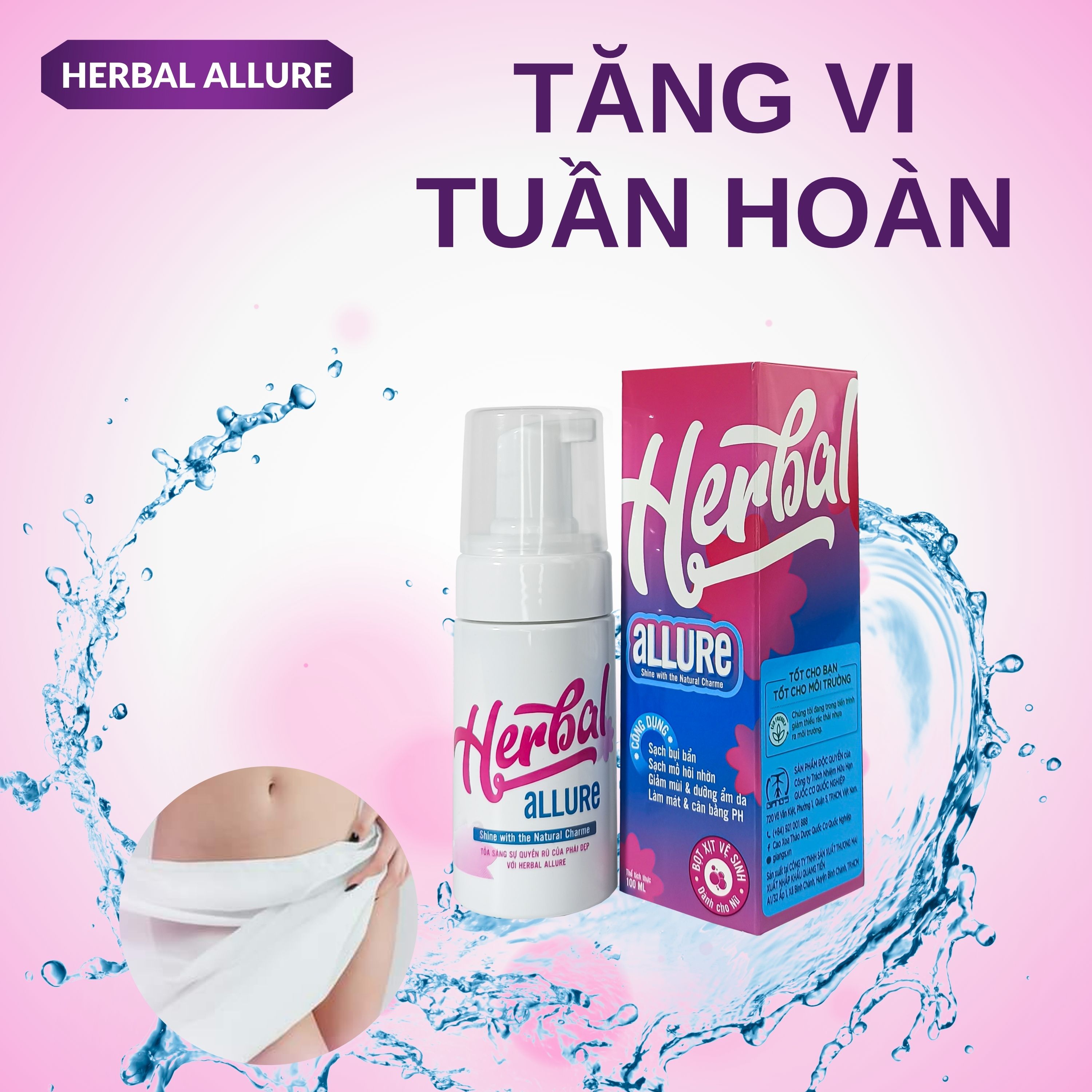 HERBAL ALLURE GIANG'S Dung Dịch Vệ Sinh Phụ Nữ Khử Mùi Công Nghệ Mới, Giúp Căn Bằng pH, Ngăn Ngừa Nấm Ngứa, Giúp Cô Bé Khỏe Sạch Và Thơm Chai 100ml
