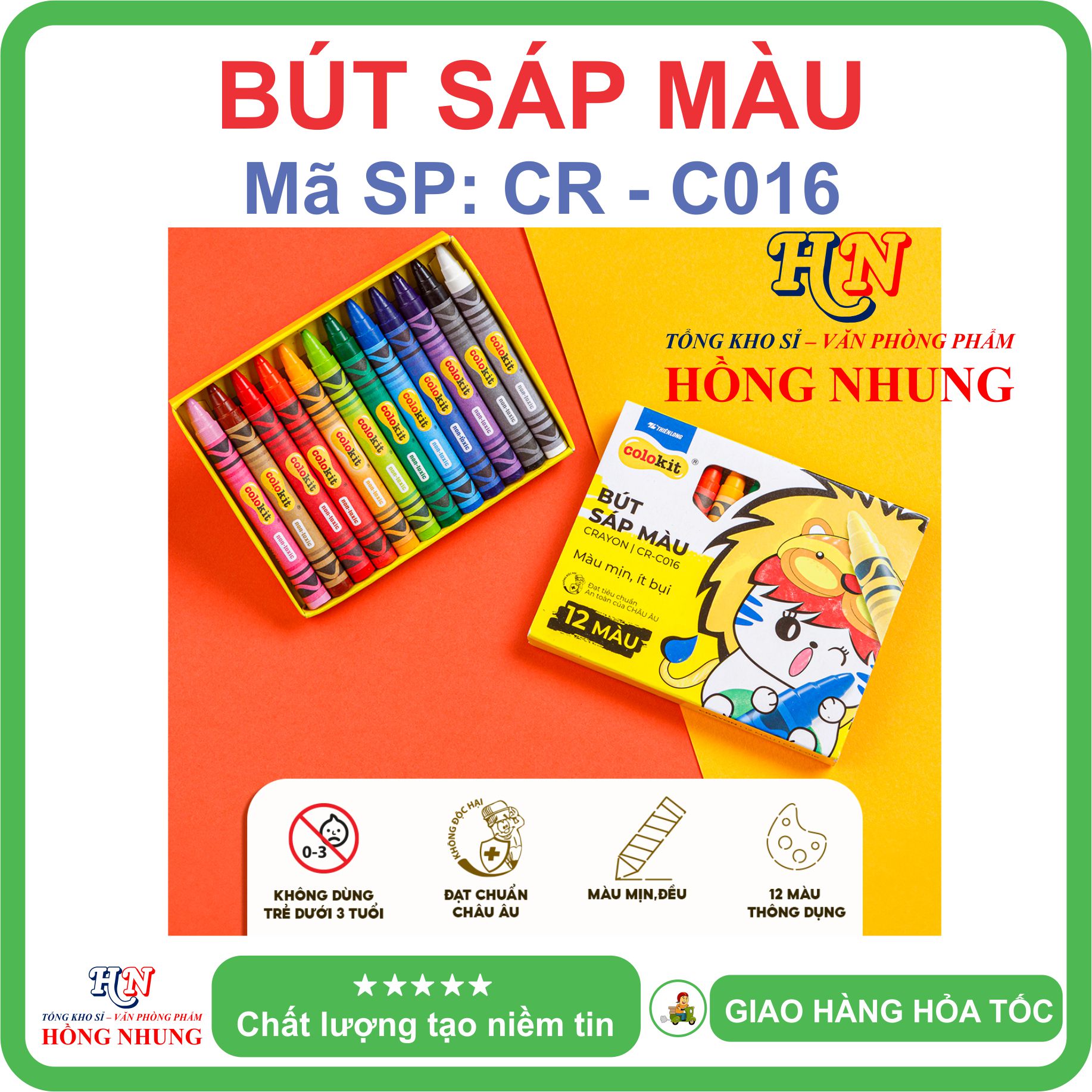 [SALE] Hộp 12 Bút sáp màu Colokit CR-C016, màu mịn, dễ thương, an toàn cho trẻ em.