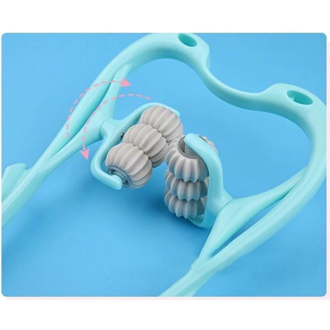 Combo 2 Cái Dụng Cụ Massage Cột Sống Cổ Vai Cầm Tay 6 Con Lăn, Mát Xa Cổ Vai Gáy Máy Massage