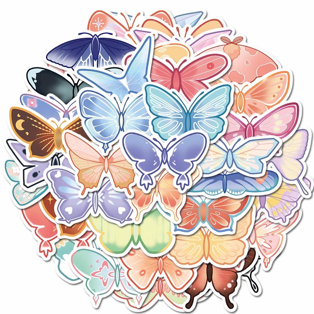 Sticker bướm chibi hoạt hình cute trang trí mũ bảo hiểm,guitar,ukulele,điện thoại,sổ tay,laptop-mẫu S25