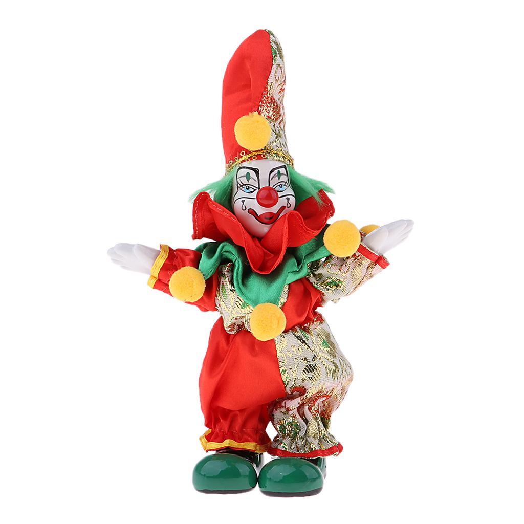 2x 6inch Funny Clown Porcelain Doll in Colorful Costume Handicraft Gift