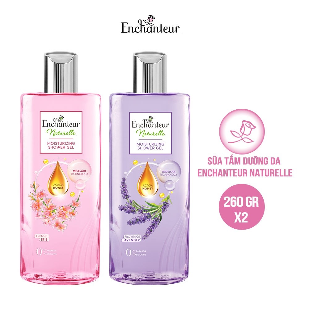 Combo Sữa tắm dưỡng da Enchanteur Naturelle hương hoa Lavender và Iris 260gr/Chai