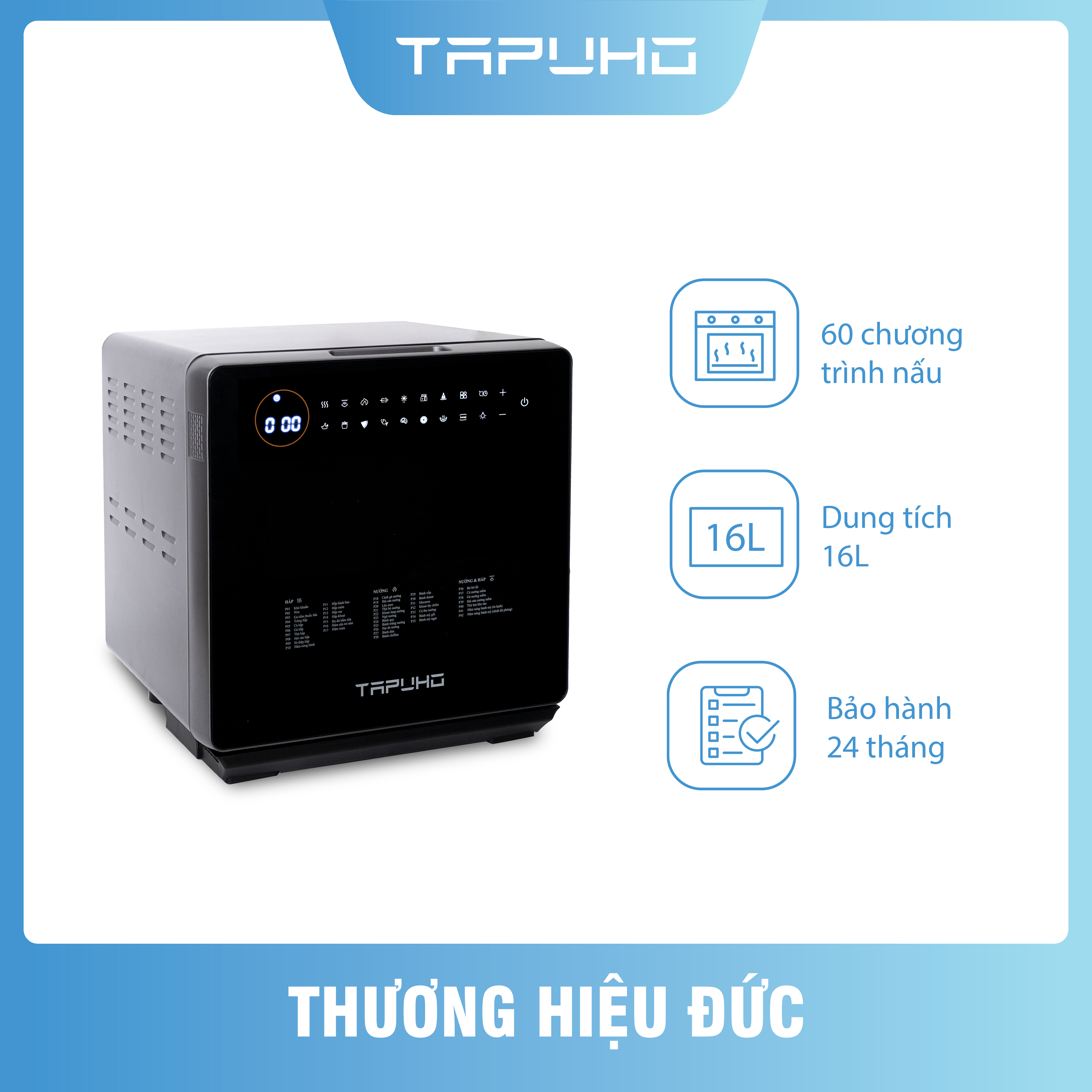 Nồi Chiên Hơi Nước Tapuho TSF16 | Dung Tích 16L | Công Suất 2800W | 60 Chương Trình Nấu | Tự Động Quay Gà Nguyên Con | Hàng Chính Hãng