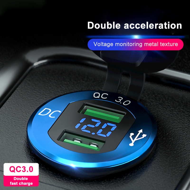 12V USB Outlet Car Charge Quick 3.0 Dual USB sạc ổ cắm với bộ sạc xe hơi bằng nhôm không thấm nước Voltmeter cho xe tải hàng hải